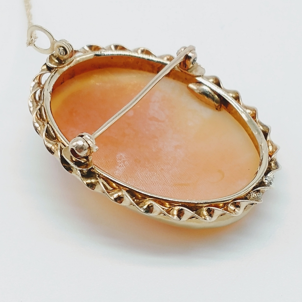 Vintage 14k Carved Shell Cameo Brooch Pendant Necklace - Picture 5 of 9
